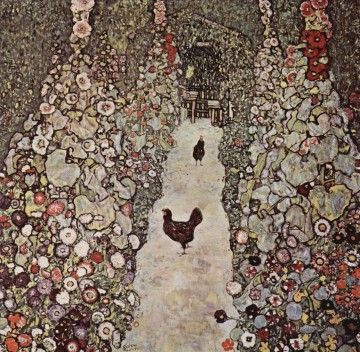 Gustavo Klimt Painting - Jardín con Gallos Gustav Klimt